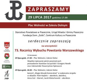 Zaproszenie na 29 lipca 73 rocznica Powstania Warszawskiego