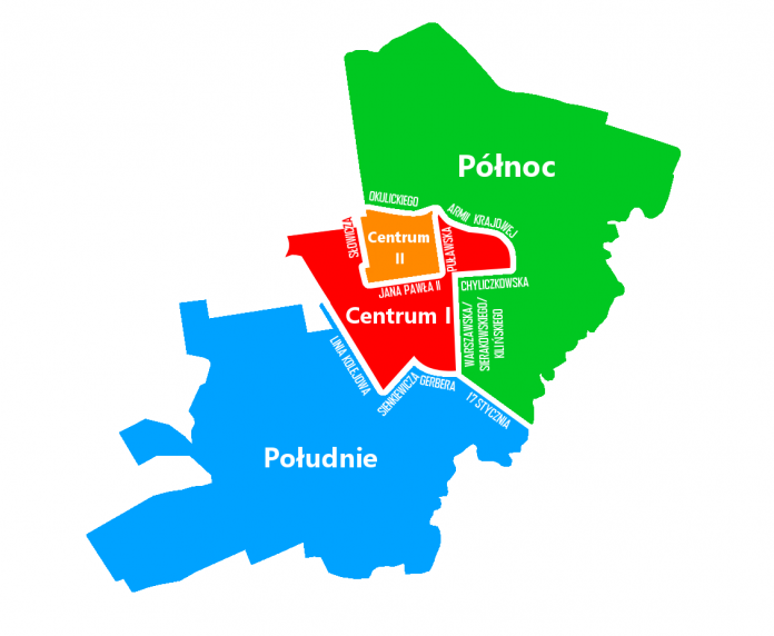 Mapa obszarów budżetu obywatelskiego Piaseczna