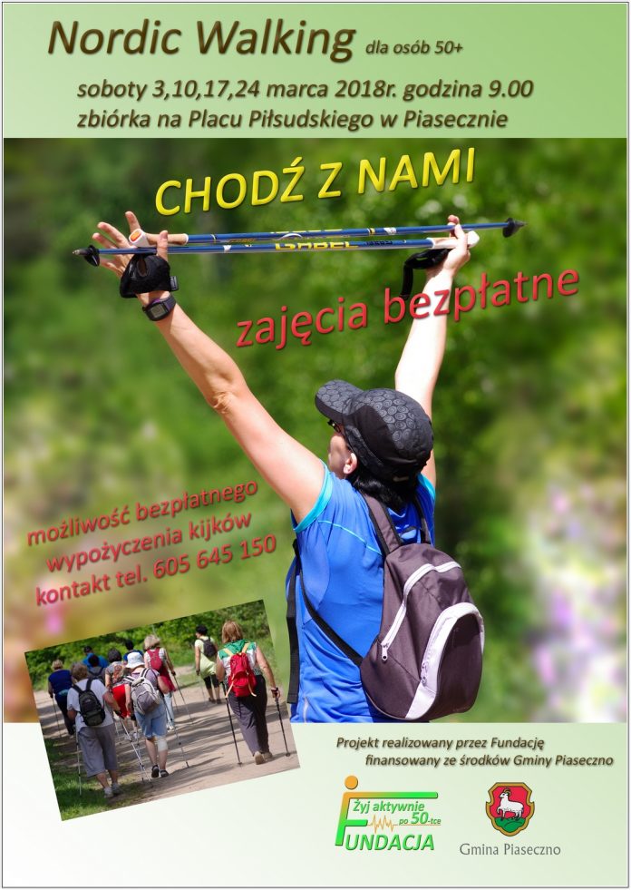 Bezpłatne zajęcia Nordic Walking dedykowane osobom 50+ żyj aktywnie po 50 - plakat