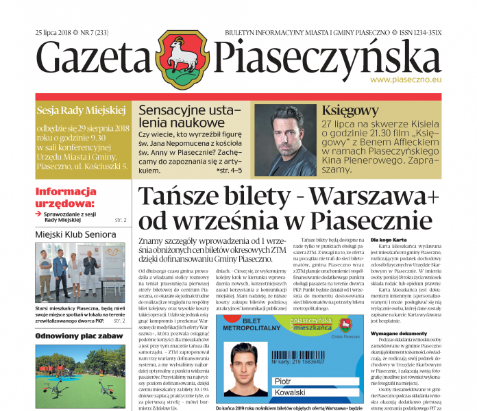 Gazeta Piaseczyńska nr 7/2018 Gazeta Piaseczyńska nr 7/2018
