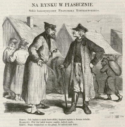 Rynek w Piasecznie - szkic z XIX w. Franciszka Kostrzewskiego