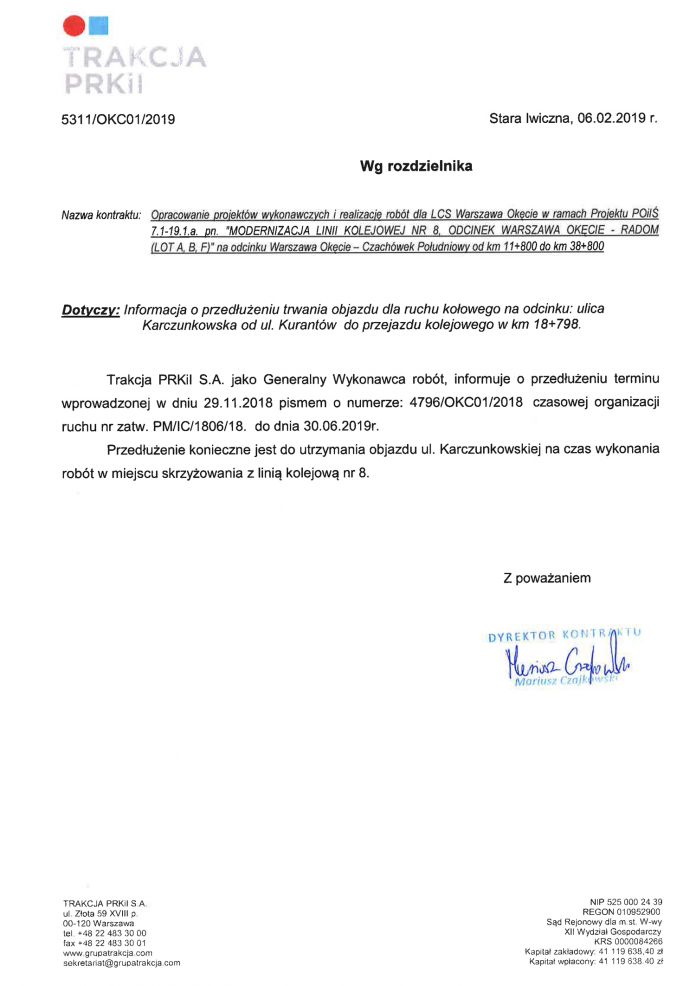 Przedłużenie czasowej organizacji ruchu na ul. Karczunkowskiej