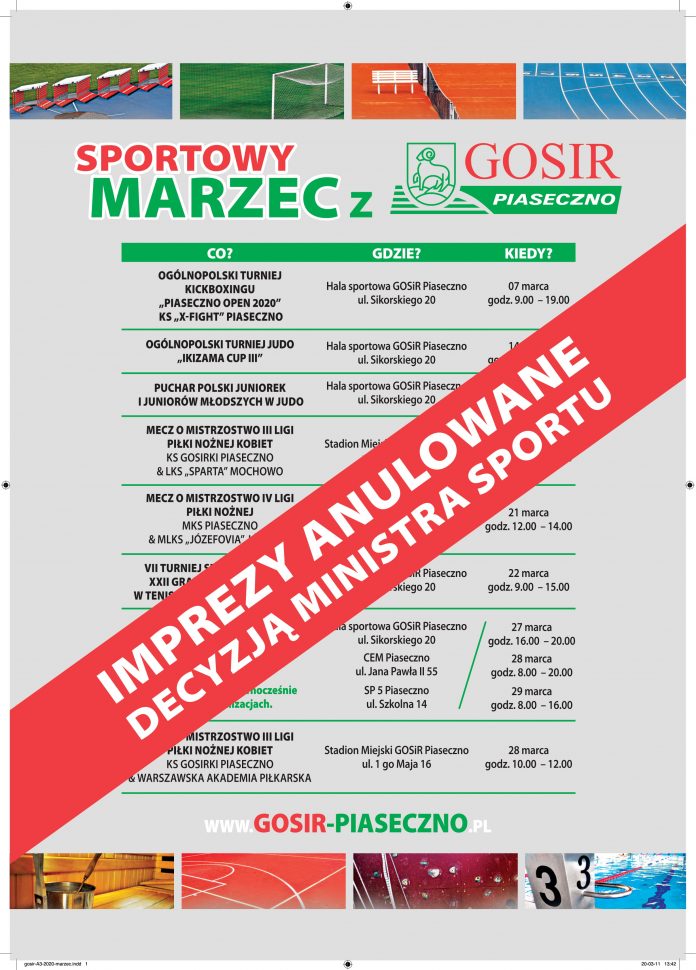 Odwołane imprezy w maju w GOSiR Piaseczno
