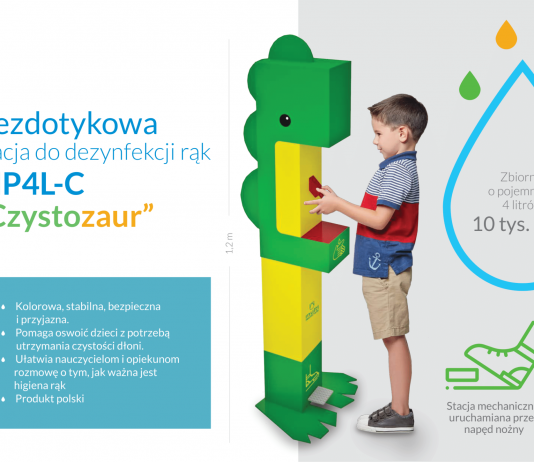 czystozaur - stacja do dezynfekcji rąk przyjazna i bezpieczna dla dzieci