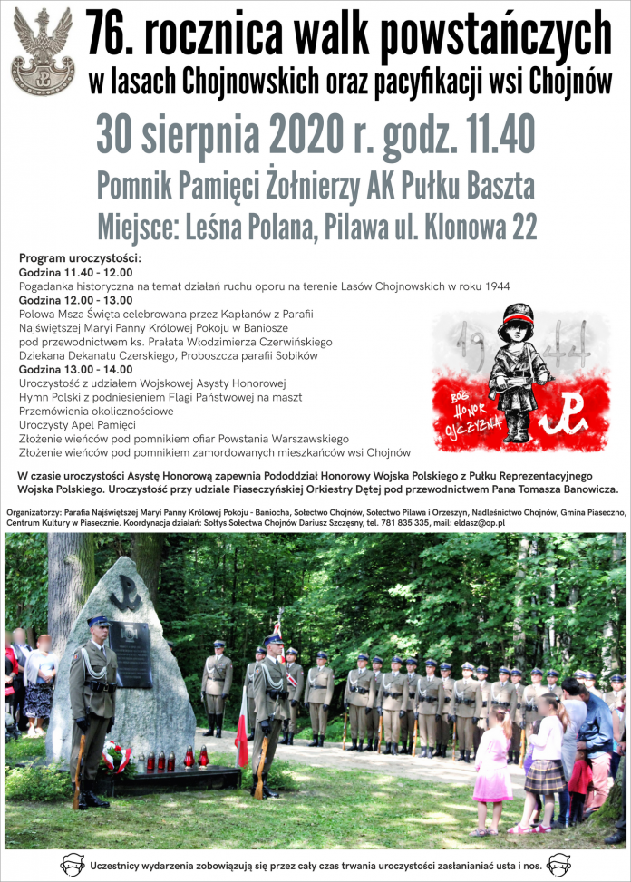 76. rocznica walk powstańczych w Lasach Chojnowskich, pacyfikacji wsi Chojnów oraz rozstrzelania 23 jej mieszkańców