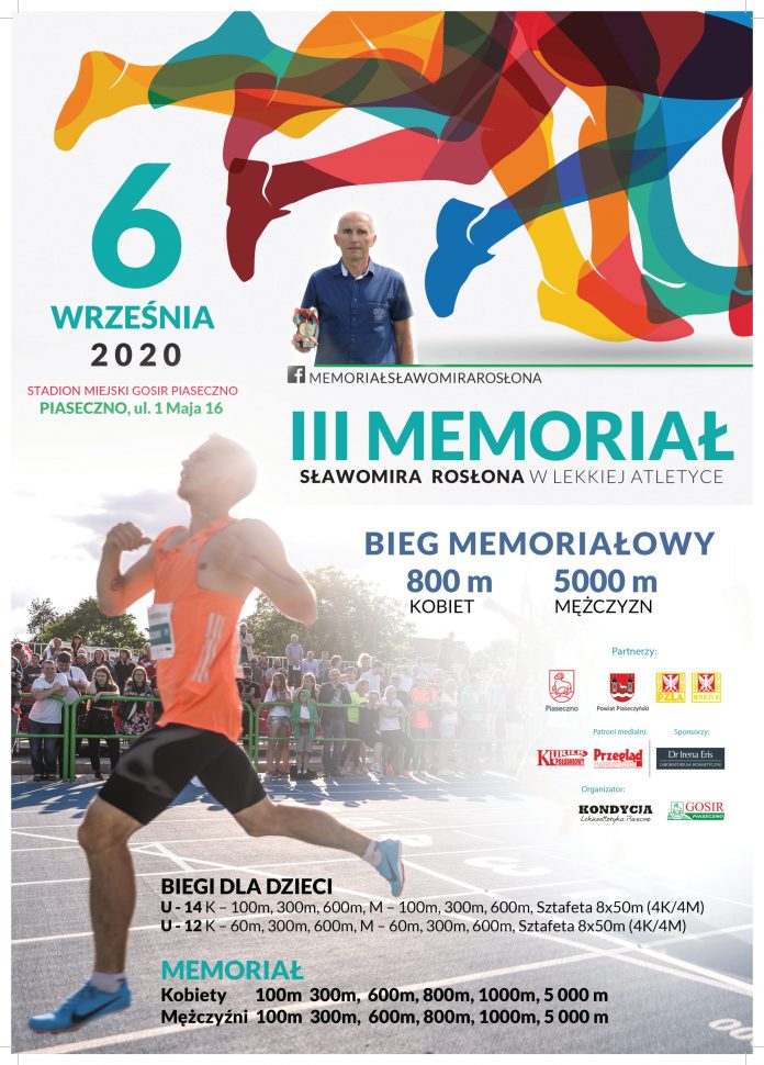 Zapraszamy na III Memoriał Sławomira Rosłona w lekkiej atletyce na Stadion Miejski w Piasecznie w 06.09.2020r.