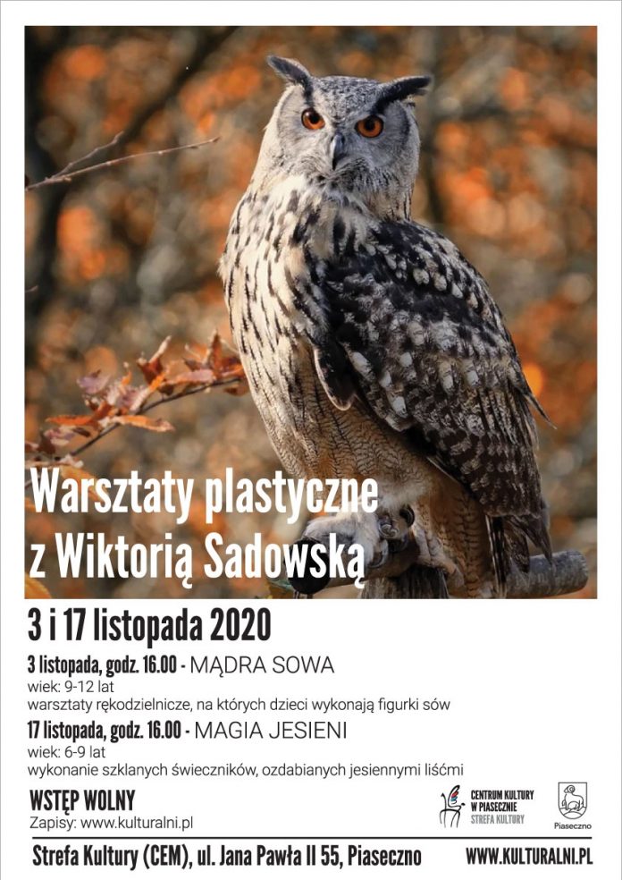 Plakat wydarzenia Mądra Sowa i Magia Jesieni - warsztaty plastyczne z Wiktorią Sadowską