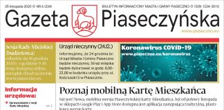 Widok na pierwszą stronę Gazety Piaseczyńskiej nr 6/2020