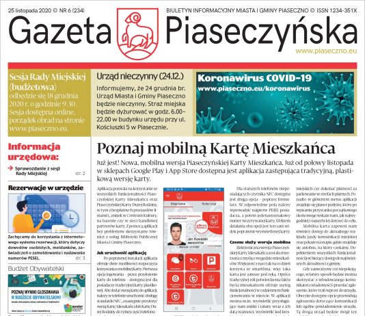 Widok na pierwszą stronę Gazety Piaseczyńskiej nr 6/2020