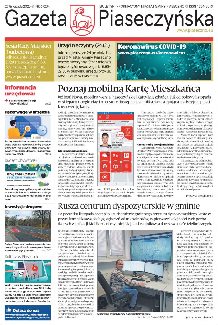 Widok na pierwszą stronę Gazety Piaseczyńskiej nr 6/2020