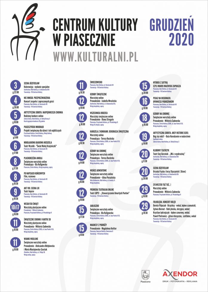 Plakat z listą wydarzeń Kulturalny grudzień 2020