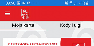 Mobilna wersja Piaseczyńskiej Karty Mieszkańca - ekran główny