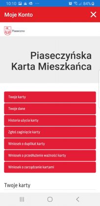 Mobilna wersja Piaseczyńskiej Karty Mieszkańca - funkcje