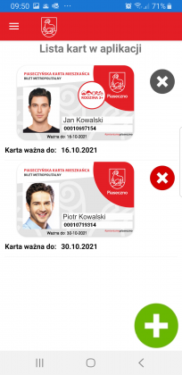 Mobilna wersja Piaseczyńskiej Karty Mieszkańca - lista kart w aplikacji