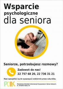 Plakat wsparcie psychologiczne dla seniora z informacjami, które są w treści wpisu.