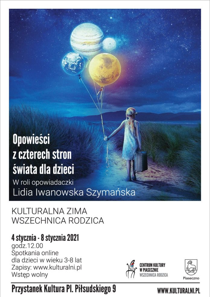 Plakat wydarzenia Opowieści z czterech stron świata dla dzieci - Kulturalna Zima w Przystanku Kultura Piaseczno