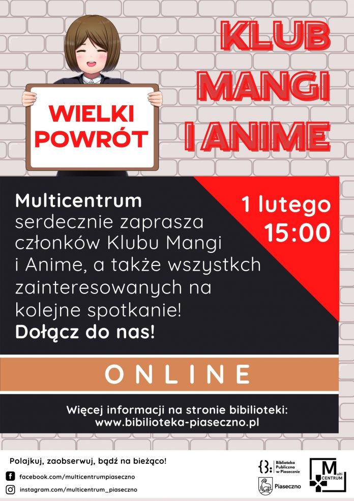 Spotkanie online Klubu Mangi i Anime w Bibliotece Publicznej w Piasecznie