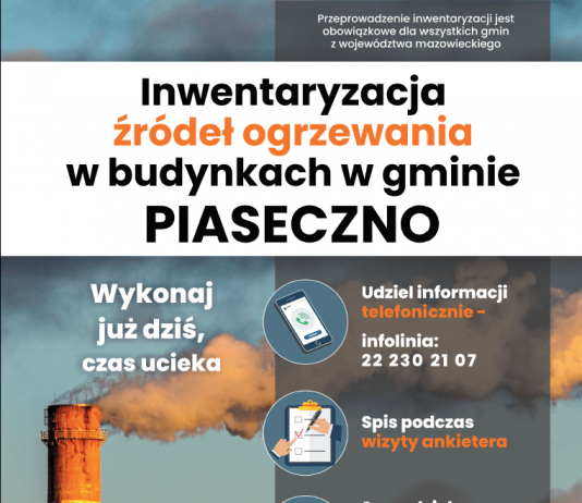 Plakat - inwentaryzacja indywidualnych źródeł ciepła na terenie gminy Piaseczno