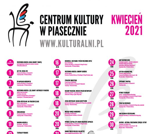 Plakat zbiorczy wydarzeń kulturalnych Centrum Kultury - kulturalny kwiecień 2021