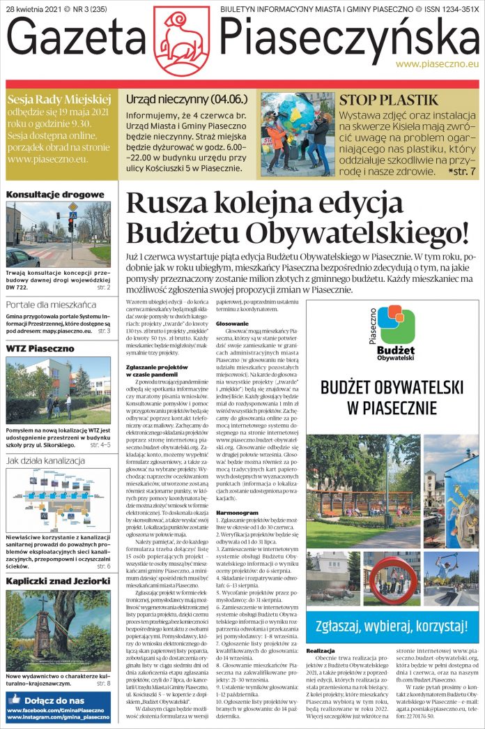 Ilustracja. Pierwsza strona Gazety Piaseczyńskiej nr 3/2021