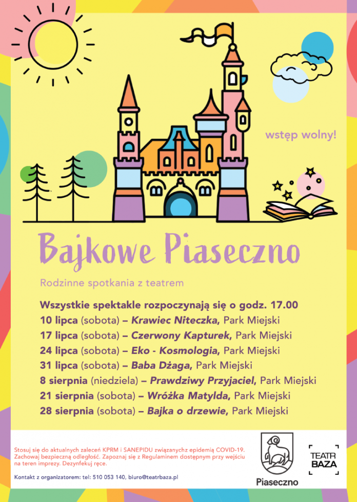 Bajkowe Piaseczno - plakat plenerowych spektakli w parku