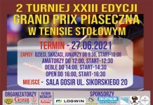 Grand Prix Piaseczna w tenisie stołowym - plakat