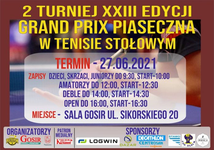 Grand Prix Piaseczna w tenisie stołowym - plakat
