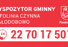 Zgłoszenia 24h – całodobowa infolinia gminnego centrum dyspozytorskiego w Piasecznie Dyspozytor Gminny. Całodobowa infolinia gminnego centrum dyspozytorskiego w Piasecznie. Telefon: 22 70 17 501.