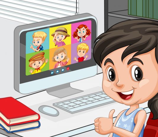 Dziecko przy komputerze, nauka zdalna wideokonferencja dzieci plik wektorowy utworzony przez brgfx - pl.freepik.com
