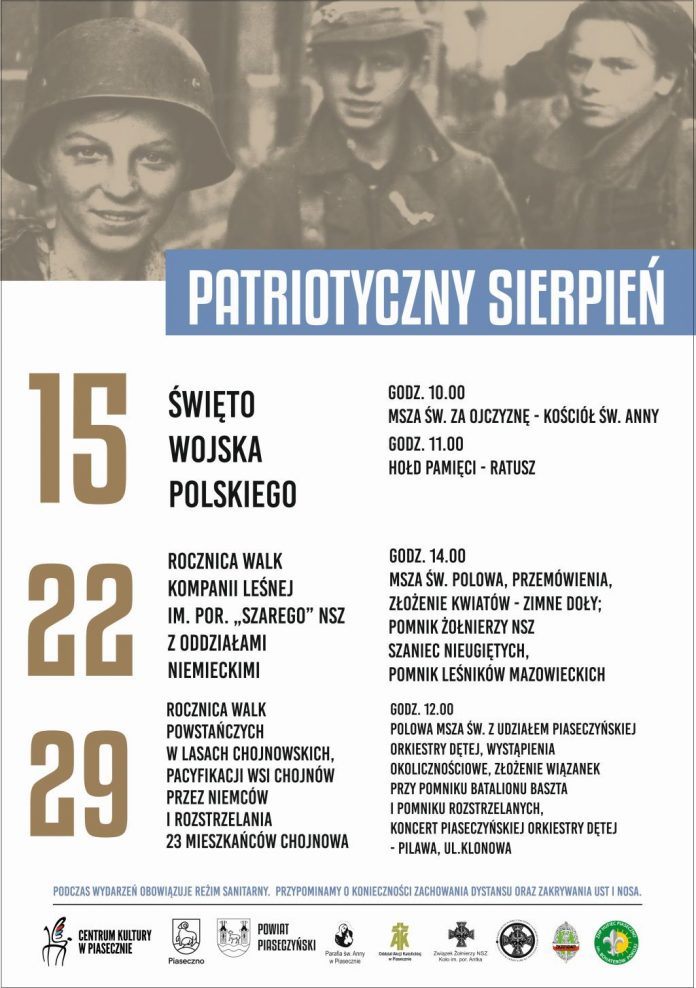 Plakat wydarzeń PATRIOTYCZNY SIERPIEŃ - uroczystości patriotyczne w sierpniu 2021