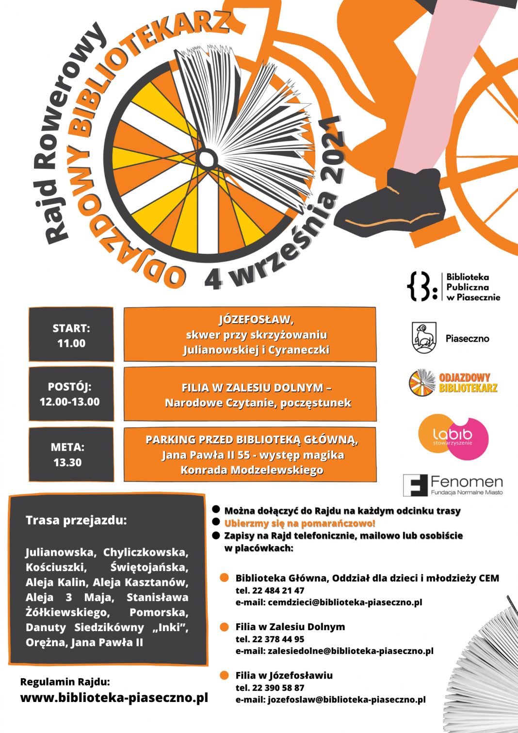 Plakat wydarzenia Odjazdowy Bibliotekarz 2021 - zwiedzamy gminę Piaseczno na rowerze!