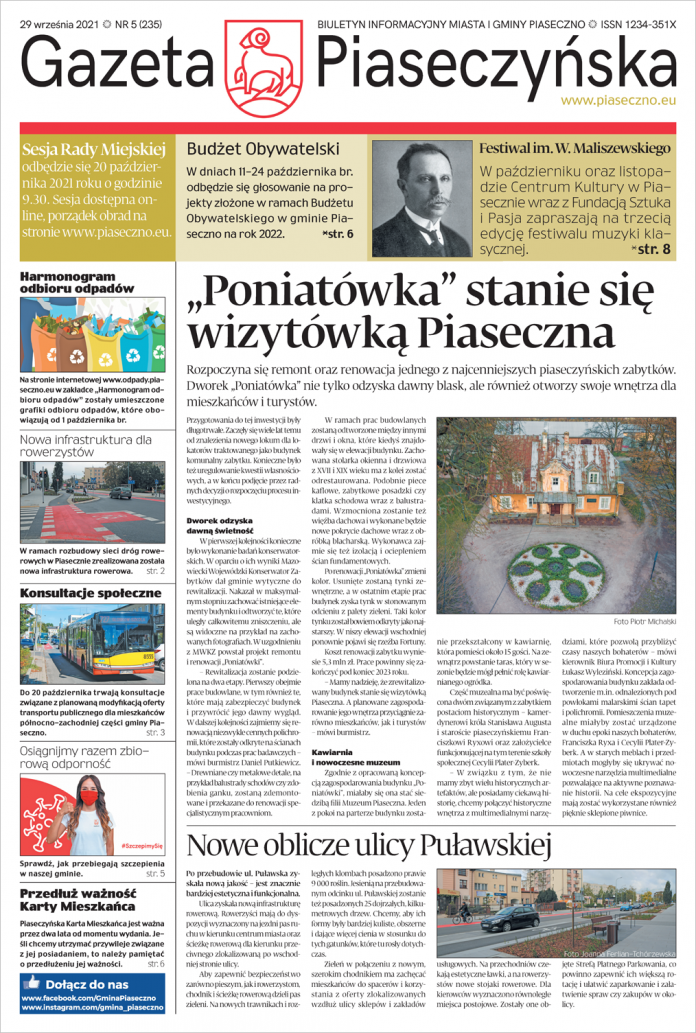 Gazeta Piaseczyńska nr 5/2021 Pierwsza strona biuletynu informacji Gazeta Piaseczyńska nr 5/2021