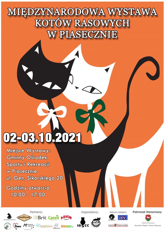 Plakat wydarzenia Międzynarodowa Wystawa Kotów Rasowych w Piasecznie 2021