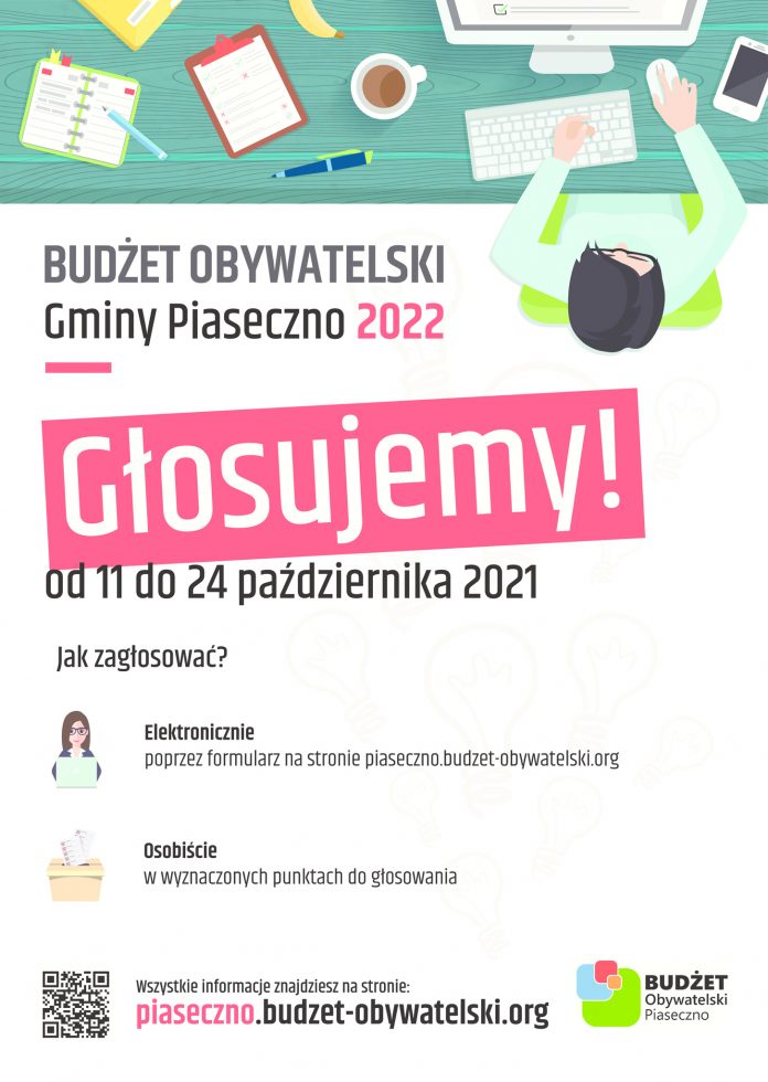 Budżet Obywatelski Gmina Piaseczno 2022 - głosujemy od 11 do 24 października 2021 roku na bo.piaseczno.eu