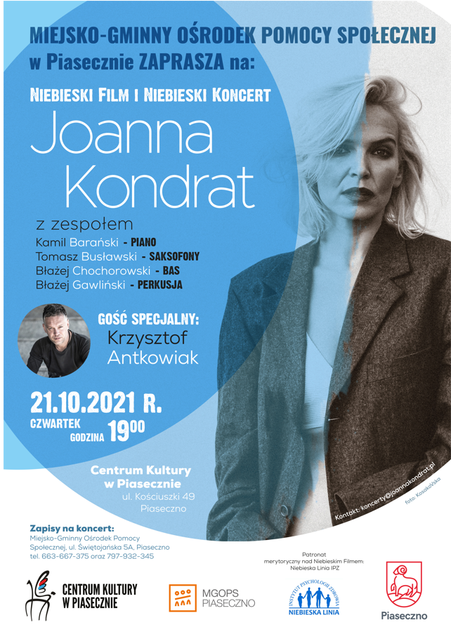 Plakat wydarzenia Niebieski koncert w wykonaniu Joanny Kondrat i Krzysztofa Antkowiaka