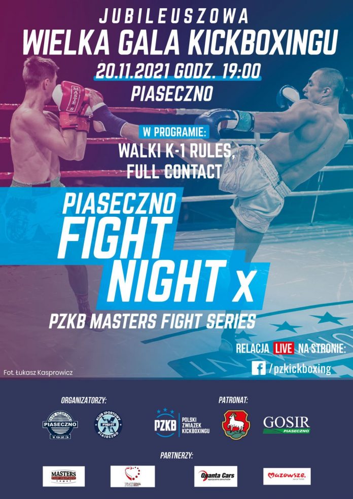 Plakat wydarzenia Dziesiąta jubileuszowa gala kickboxingu Piaseczno Fight Night