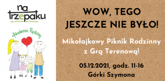 Mikołajkowy Piknik Rodzinny - "Świąteczne Miasto Rodzinnego Czasu". Na plakacie informacje o pikniku.