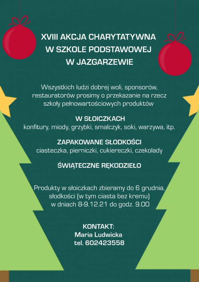 Plakat Jazgarzewskie smakołyki - XVIII akcja charytatywna w Szkole Podstawowej w Jazgarzewie
