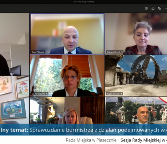 Zrzut ekranu XLVI sesja online Rady Miejskiej w Piasecznie