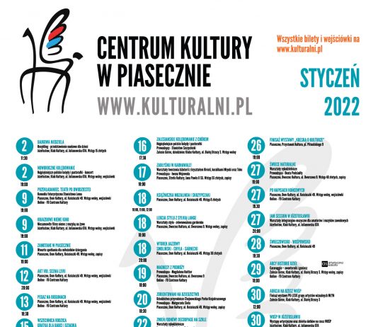 Plakat zbiorczy Kalendarium kulturalny styczeń 2022