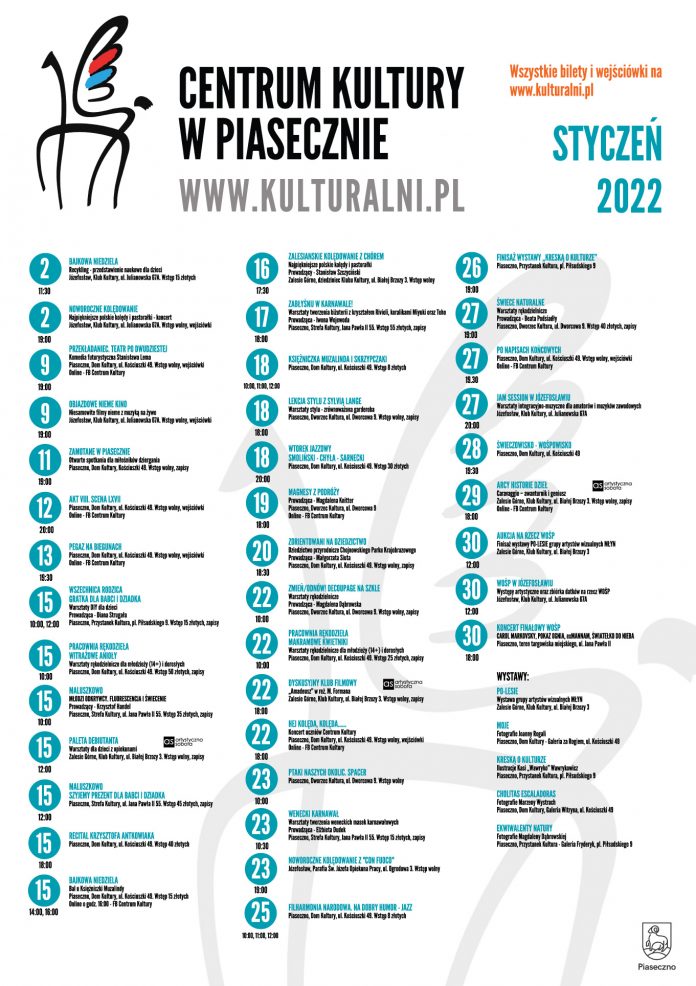 Kulturalny styczeń 2022 Plakat zbiorczy Kalendarium kulturalny styczeń 2022