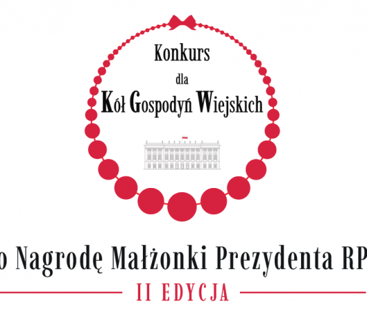 obrazek reklamujacy konkurs. Pałac prezydencki otoczony czerwonymi koralami.