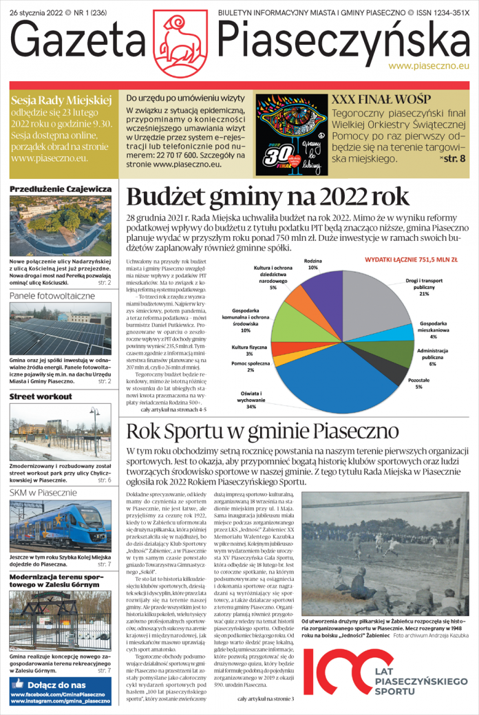 Gazeta Piaseczyńska nr 1/2022 Pierwsza strona Gazeta Piaseczyńska nr 1/2022