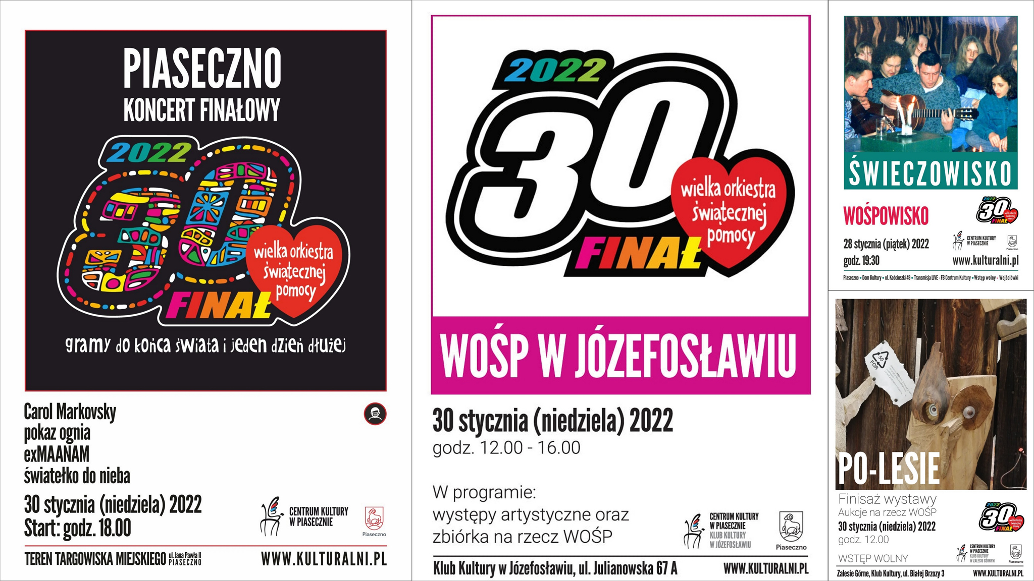 Ilustracja z plakatów wydarzeń w ramach 30. finału WOŚP. Kulturalni dla WOŚP 2022