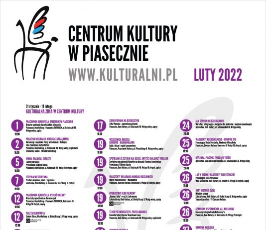 Kalendarz wydarzeń kulturalnych Centym Kultury na luty 2022