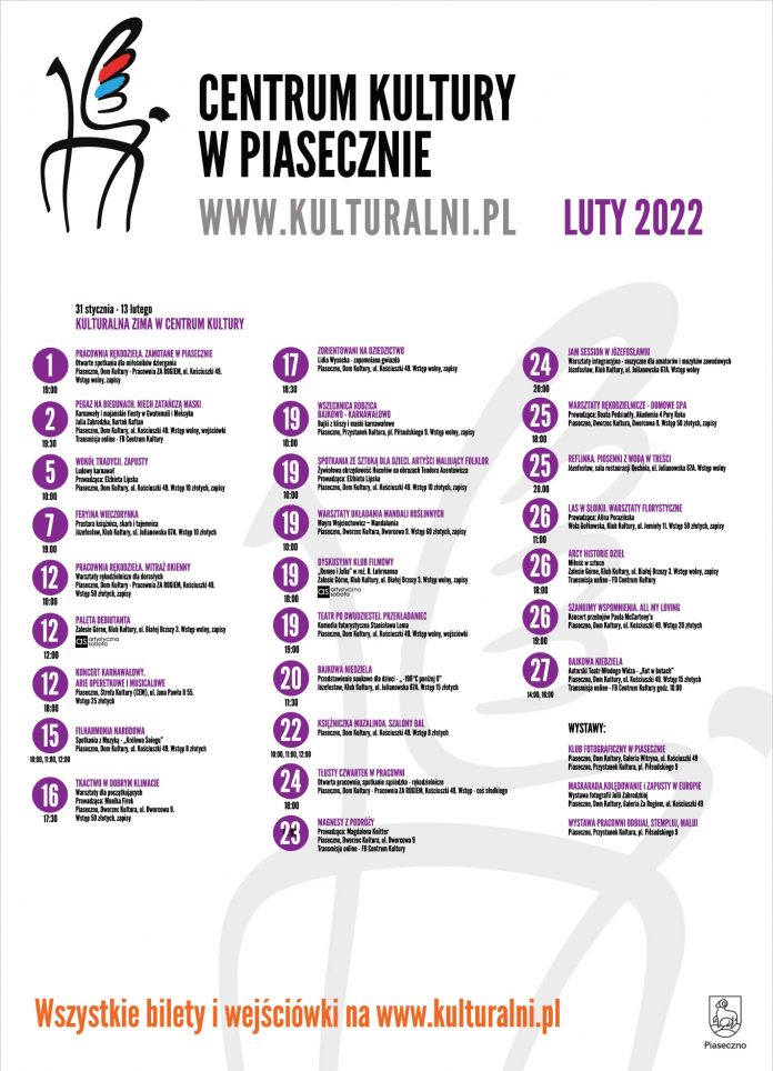Kalendarz wydarzeń kulturalnych Centym Kultury na luty 2022