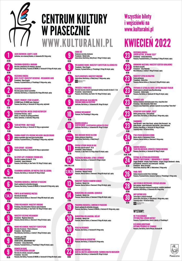 Kulturalny kwiecień 2022 Kalendarz wydarzeń kulturalnych Centym Kultury na kwiecień 2022