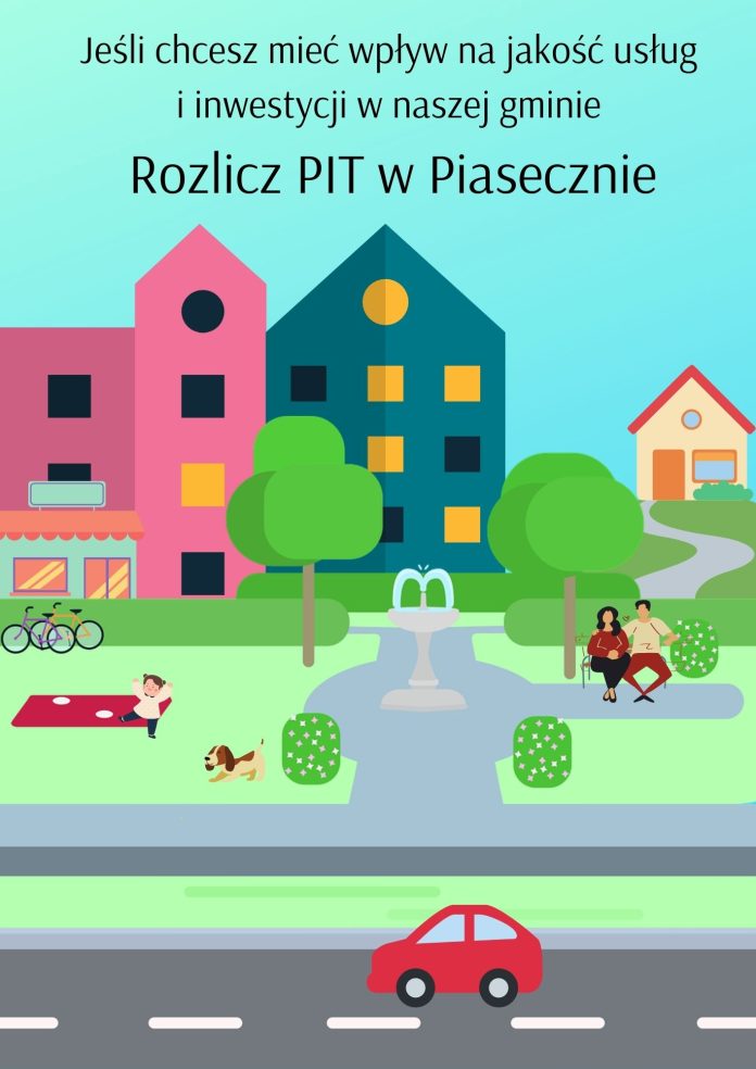 Płać podatki i korzystaj Płać podatki i korzystaj. Na graficedomki, drzewa, samochód, ludzie.