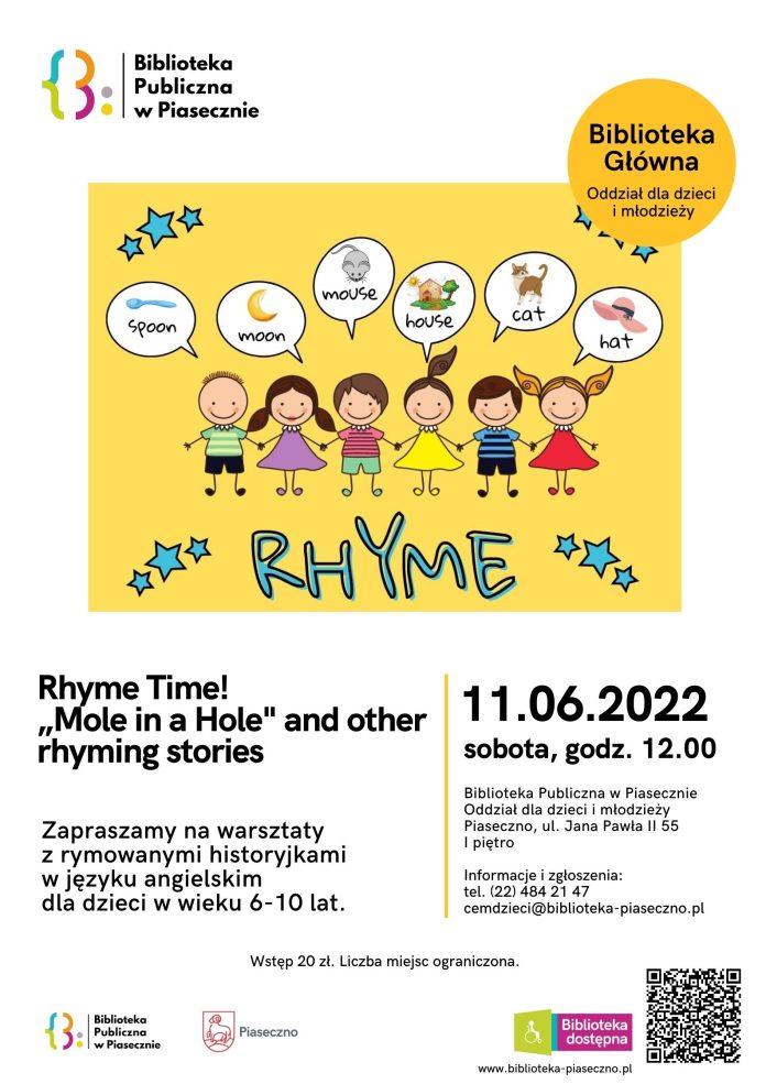 Rhyme Time! „Mole in a Hole” and other rhyming stories – warsztaty w języku angielskim