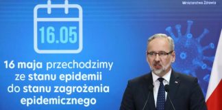 screen z transmisji konferencji - Koniec stanu epidemii w Polsce, od 16 maja będzie obowiązywał stan zagrożenia epidemicznego